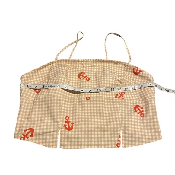 Anthropologie L Gingham Anchor Print Crop Top With Adjustable Straps & Smocked B - Picture 6 of 14